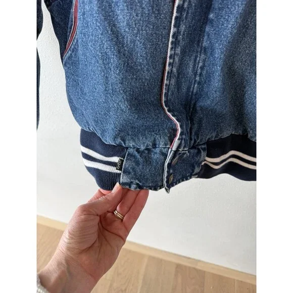 Vtg 80s 90s Levi's Denim Varsity Jacket Medium Sports Letterman Jean Blue - Picture 2 of 6